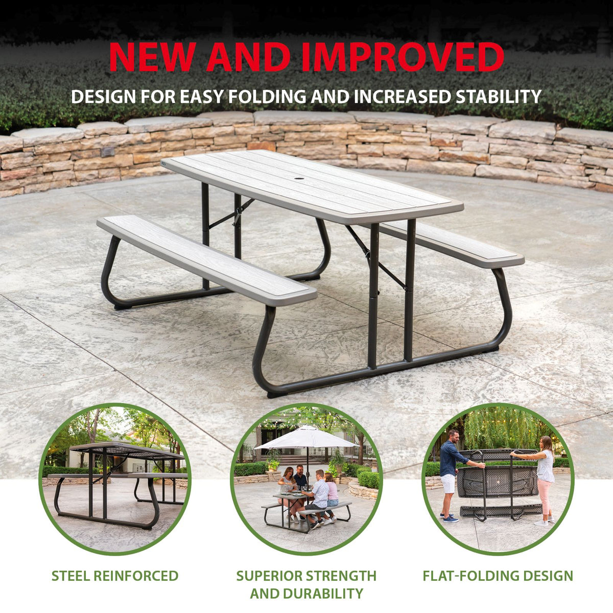 🥇Mesa Picnic Plegable Lifetime Adulto Gris | Mesas Plegables